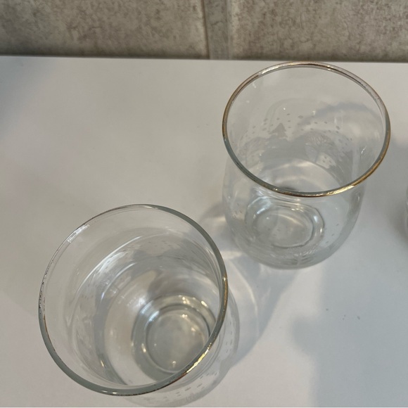 Vintage Libbey Piney Forest Elegant Etched Glass Gold Rimmed Glass Tumblers 4 pc - Picture 4 of 6